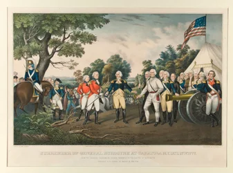 General Burgoynes kapitulation vid Saratoga, N.Y., 17 okt. 1777, efter originalmålningen av överste Trumbull i Kapitolium i Washington