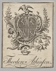 Bokskylt: Vapensköld med Theodore Atkinson inskriven