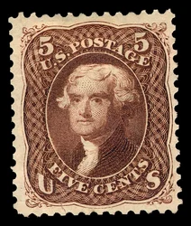 5c Thomas Jefferson återutgiv singel, 1875.