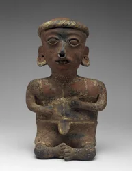 Mansfigur, del av sittande par, 300 BC-AD 300 (lergods med slip)