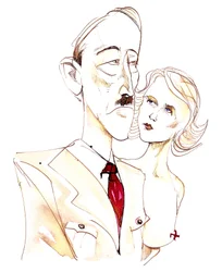 Adolf Hitler med sin älskarinna Eva Braun - färgkarikatyr