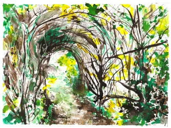 Arbour archway, 2025 (bläck  akrylfärg på akvarellpapper)