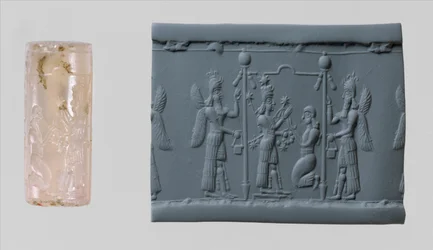 Cylindertätning av Ishtar och modernt intryck, ca. 700-talet f.Kr. (kalcedon)