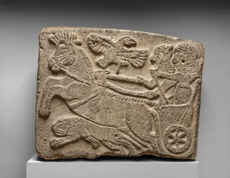 Ortostatrelief: scen för lejonjakt, ca 800-talet f.Kr. (målad basalt)