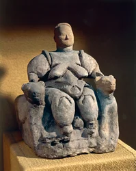 Terrakottastaty av en modergudinna, från Çatal Hüyük eller Çatalhöyük, 6:e årtusendet f.Kr.