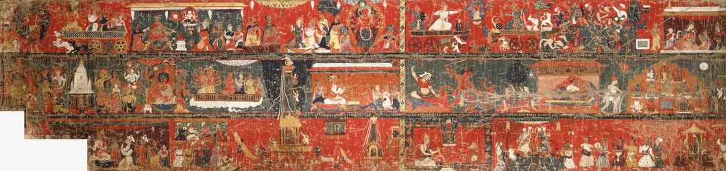 En stor nepalesisk historisk målning som representerar en version av legenden om Red Avalokiteshvara, 1712