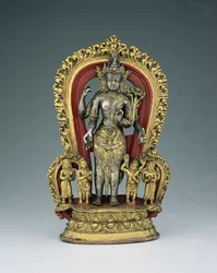 Jatamukuta Lokesvara, Khasa Malla Kingdom (1100-1484) (paket förgyllt, kopparlegering och pigment)