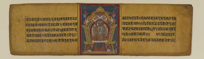 Sida från ett buddhistiskt manuskript som föreställer en av Pancharaksha-gudinnorna, 16-1600-talet (bläck och akvarell på papper)