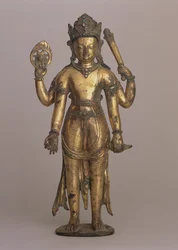 Statyett av den hinduiska guden Vishnu, ca 1200 (högkopparbrons, inskuren, förgylld, satt med ädelstenar och målad)