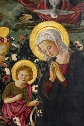 Jungfru Maria, S:t Johannes och två änglar vid Jesusbarnet