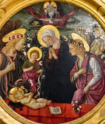 Jungfru Maria, S:t Johannes och två änglar vid Jesusbarnet