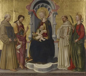 Jungfru och barn tronade med fyra heliga, ca 1450 (tempera och guld på panel)