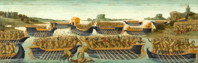 Slaget vid Actium, ca 1475-1480 (tempera och bladguld på panel)