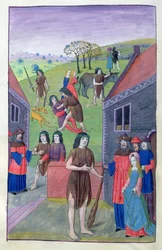 Ms 324 f.91 v. Hercules slåss mot Achelous och tar tjuren vid hornet, 1479