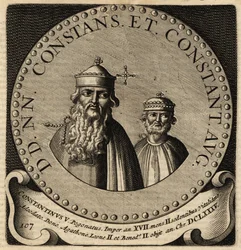 Porträtt av bysantinska kejsarna Constans II och Constantine IV.