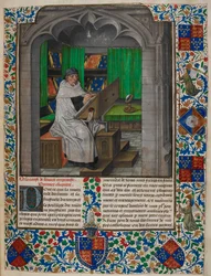 Royal 14 E. I f.3 Vincent de Beauvais läser vid sitt skrivbord, från 