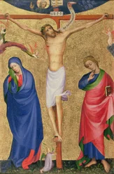 Korsfästelsen, från en fällbar altartavla, ca 1400 (tempera & bladguld på panel)