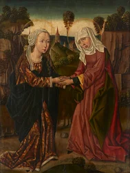 Jungfrun och Saint Elizabeth (olja på panel)