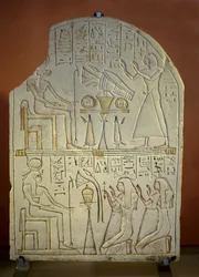 Konst Egypten Stele de Penboui a Toueris och Isis Hathor (målad kalksten, nytt imperium