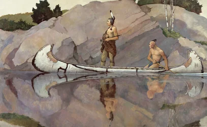 Indianer i en kanot