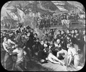 Amiral Lord Nelson sårad i slaget vid Trafalgar 1805
