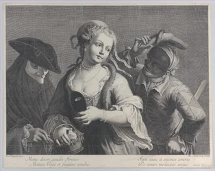 Tre halvlånga figurer från en venetiansk karneval, 1750-1822., 1750-1822.