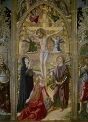 Korsfästelse. 1480. (tempera och guld på pannå)