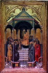Presentationen av Jungfrun vid templet (tempera på panelen)