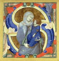 Historikert initial "S" föreställande St. Anne och Jungfrun