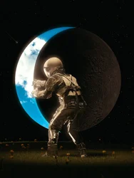 Astronaut som håller i månen