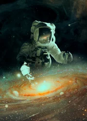 Astronaut över galaxen