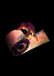 Astronauten rullar genom universum