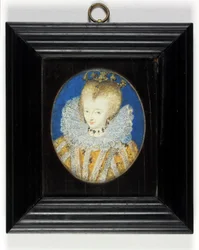 En dam som traditionellt identifieras som drottning Elizabeth I när prinsessan (emalj)