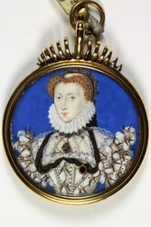 En dam traditionellt identifierad som Elizabeth I (akvarell & kroppsfärg på veläng)