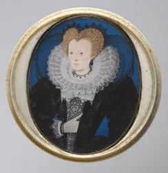 Portrait of a Woman, ca 1590 (akvarell på veläng i original, svarvat elfenbensfodral)