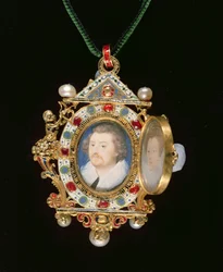 The Gresley Jewel, med miniatyrporträtt av Sir Thomas Gresley och hans brud Catherine Walsingham (se även 14569)