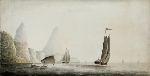 Frakt av slavar utanför Pitons, St Lucia, ca 1771 (akvarell)