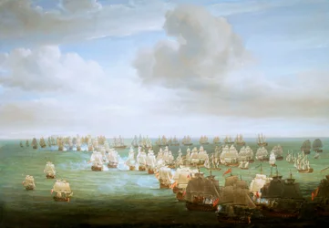 Slaget vid Trafalgar, 21 oktober 1805, början av striden, ca 1808 (olja på duk)