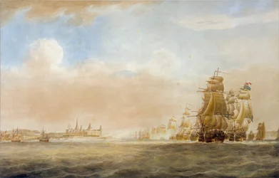 Den brittiska flottan utanför Kronborgs slott, Helsingör, 28 mars 1801 [före slaget vid Köpenhamn]