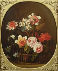 Stilleben av blommor i en korg, 1700-talet