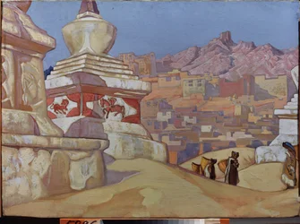 Courier of Good Fortune (från Maitreya-sviten). Tibetansk buddhism. Verk av Nicholas Roerich (1874-1947), tempera på kartong