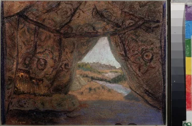 Förberedelseuppsättning för operan La Pskovitaine (Jungfrun från Pskov) av Nicholas (Nikolai) Rimsky Korsakov (1844-1908). Verk av Nicholas Roerich (1874-1947), pastell på kartong