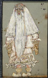 Ded Moroz (farfar Frost, jultomten). Kostymprojekt för pjäsen The Snow Maiden av Alexandre Ostrovski (1823-1886). Verk av Nicholas Roerich (1874-1947), tempera på papper