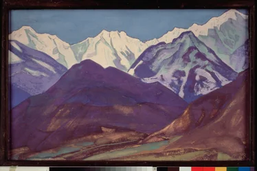 Kuluta (Kulu Valley, Himalaya-massivet) (Indien). Målning av verk av Nicolas (Nicholas) Roerich (1874-1947), tempera på duk