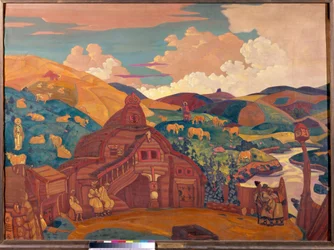 De tre glädjeämnena. Målning av Nicolas (Nicholas) Roerich (1874-1947), tempera på duk