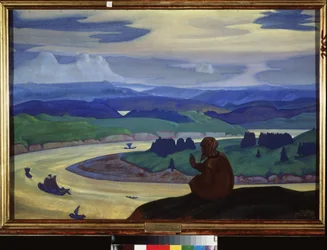 Procope the Great (eller Le Tondu) (cirka 1380-1434) ber för okända resenärer. Verk av Nicholas Roerich (1874-1947), tempera på kartong