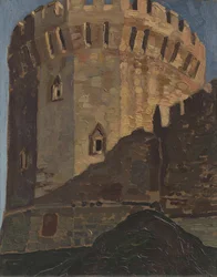 Smolensk. Tower par Roerich, Nicholas (1874-1947). Olja på plywood, storlek: 39x30,5