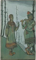The Snow Maiden och Lel, klädd som design för Rimsky-Korsakov, från operan The Snow Maiden, 1921