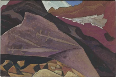 Three Glaives, Images on Rock, Lahul, 1936