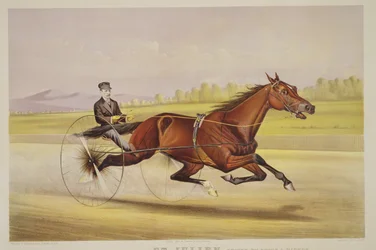 Turfkungen, "St. Julien", körd av Orrin A. Hickok, utgiven av Currier and Ives, 1880